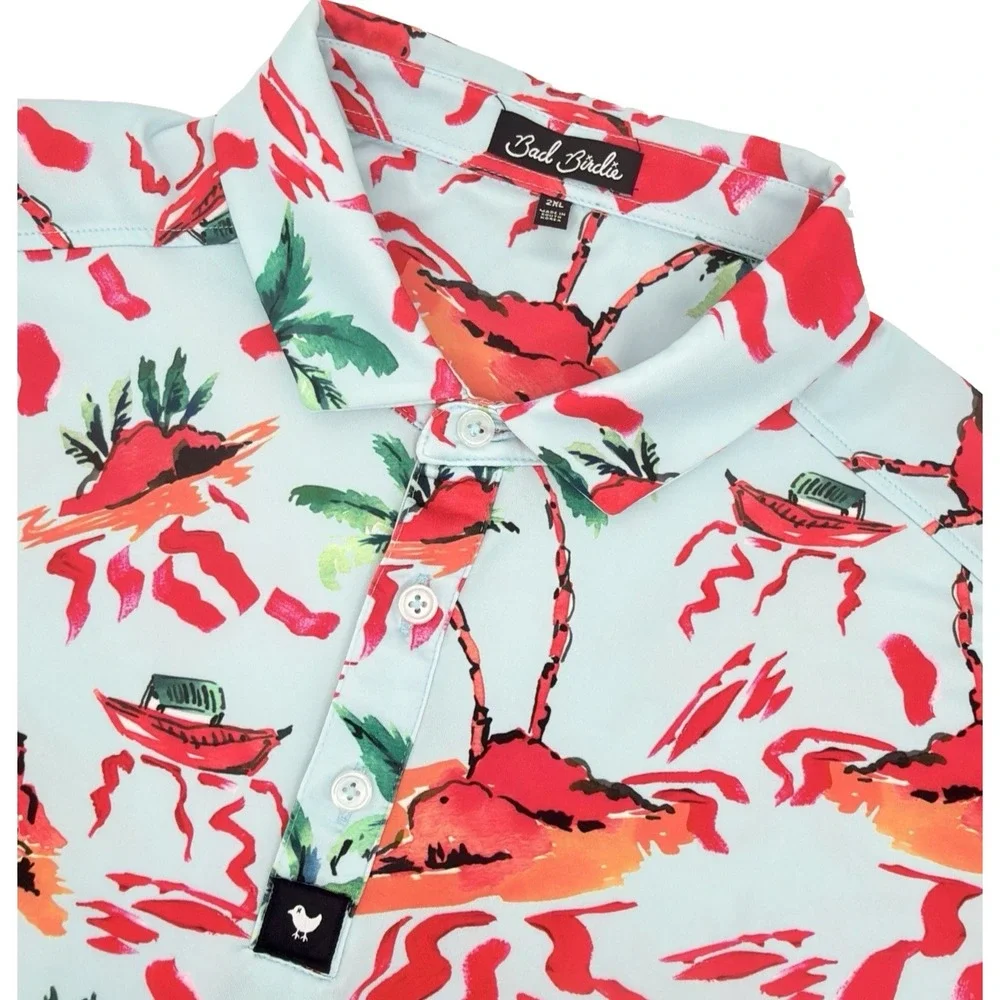 Bad Birdie Polo Shirt Men 2XL Tropical Island Golf Performance‎ Stretch